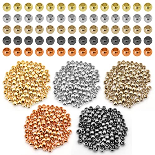 500pcs Round Rondelle Crimp Beads for DIY Crafts,5 Colors Disc Spacer Loose Beads Spacer Beads for DIY Jewelry Making,Bracelet Necklace Earring Bracelet Crafts Supplies - color: 500pcs;K gold,White k,Rose gold,Gun black,Antique red