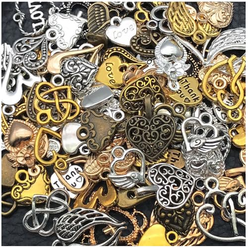 WOCRAFT 100pcs Heart Charms for Jewelry Making Assorted Jewelry Bangle Bracelet Charms Wholesale Mixed Bulk Metal Earring Charms for DIY Necklace Keychain Craft Supplies (SN922) - color: Heart Charms
