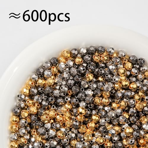 8mm Acrylic Beads 600pcs AB Golden&Silver Spacer Bubble Bead Plastic Crafts Beads for DIY Necklaces Bracelets Earrings Jewelry Making (Golden&Silver&Grey) - color: golden&silver&grey