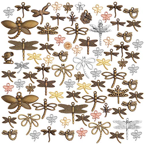 100g (50-80pcs) Mixed Styles Dragonfly Charms Tibetan Alloy Vintage Insect Pendants for DIY Necklace Bracelet Crafts Jewelry Making - style: Mixed Dragonfly Charms