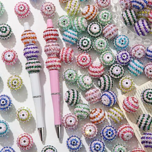 20mm Rhinestone Beads 20pcs Chunky Bubblegum Bead Beadable Pen Beads Shine Disco Ball Beadsfor Necklace Jewelry Bracelets DIY Crafts Making (ColorWhite) - color: colorwhite