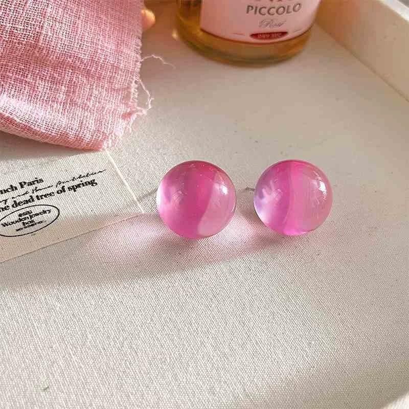 20mm Colorful Round Bead Stud Earrings Resin Transparent Bright Limpid Chuncy Bead Earrings for Women - color: Pink