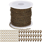SUNNYCLUE 32.8Feet/10m Antique Bronze Chain Bulk Brass Curb Link 2.6x2x0.3mm Links Cable Chains for Jewelry Making Findings 100Pcs Iron Jump Rings 30Pcs Brass Lobster Clasps Necklace Bracelet Supplies - color: 2.6x2x0.3mm Links Cable Chains
