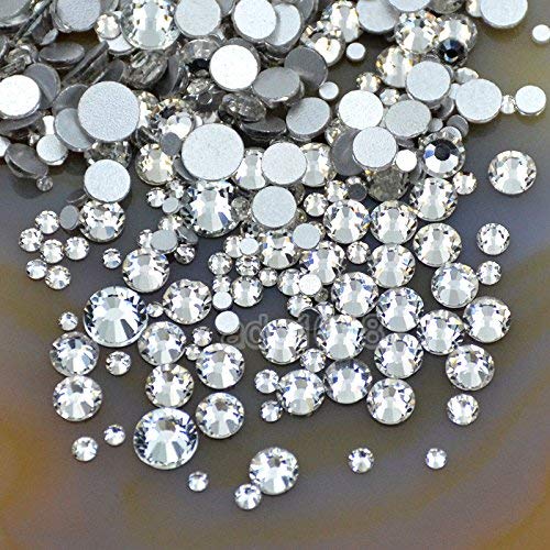 AD Beads 1440 Pieces Mixed Size No Hotfix Glue on Quality Glass Flatback Rhinestones Round Crystal Gems (01 Crystal) - color: Crystal 01