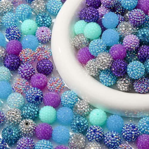 20mm Rhinestone Beads 20pcs Chunky Bubblegum Beads Beadable Pen Beads Shine Disco Ball Beads Jumbo Plastic Beads for Necklace Jewelry Bracelets DIY Crafts Making (bluepurple) - color: bluepurple