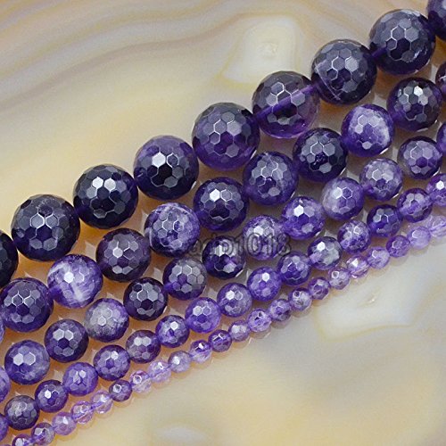 AD Beads Natural Gemstones Faceted Round Spacer Loose Beads 15.5'' 4mm to 10mm (6mm, Faceted Amethyst) - color: Faceted Amethyst, size: 6mm