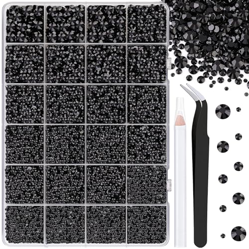 25000Pcs Resin Jelly Rhinestones for Crafting, Black 2-6mm Mixed Sizes Non Hotfix Flatback Gems, Bedazzling Crystal for DIY Crafts Clothing Tumblers Mugs Shoes Fabric Nail Art - color: Black, size: Large Pack
