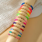 COLORFUL BLING 5-12Pcs Bohemian Love Heart Bead Bracelets for Women Vinyl Disc Heishi Surfer Stackable Stretch Bracelet Summer Beach Boho Jewelry - color: 12pcs gold heart