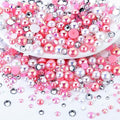 60g Mix Flatback Pearls and Rhinestones for Crafts, 2mm-10mm for Tumblers, Shoes, Nails, Face Art, Bedazzling Half Gems, Dark Pinks|White - color: Pink Bubble Gum Blend | Mix Dark Pinks | White