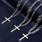 CaptainSteeL Cross Necklace for Men - Stainless Steel Silver/Gold Plain Cross Pendant Necklace Simple Jewelry Gifts, 20/22/24/26 Inches 3:1 Figaro Link Chain 4/5/6mm Width - size: 24inch, style: 5mmSilver
