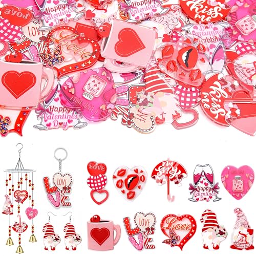 Valentine's Day Acrylic Charm Blanks, 20PCs Heart-Shaped Acrylic Charms for Keychain Making, DIY Bag Accessories, Jewelry Making, Window Hanging Decor, Gift Crafting Supplies for Valentine Gifts - color: Red & Pink