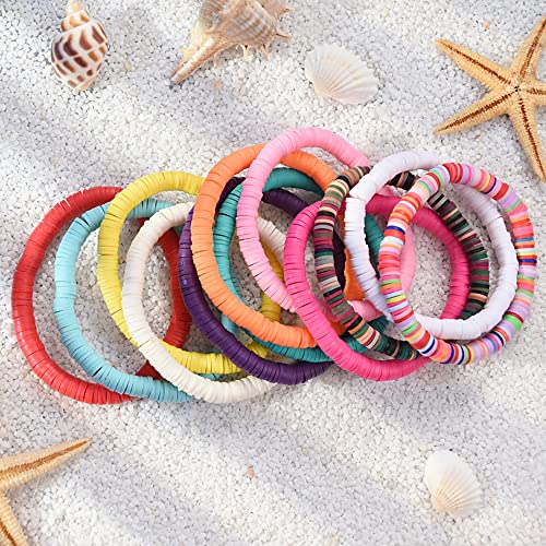 12pcs Friendship Bracelets Beaded Bracelets Heishi Bracelet Cute Bracelets Stack Vinyl Clay Disc Bead Surfer Stretch Summer Beach Bracelets For Women Preppy Bracelets - color: B