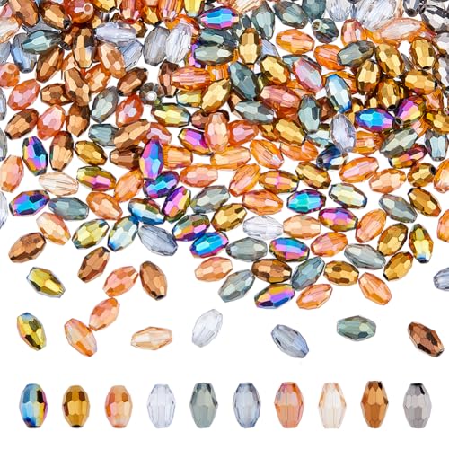 DICOSMETIC 500Pcs 10 Colors Electroplate Glass Beads 6x4mm Faceted Bicone Beads Crystal Bead Mini Oval Spacer Beads Sparkle Bead for DIY Bracelet Necklace Jewelry Making