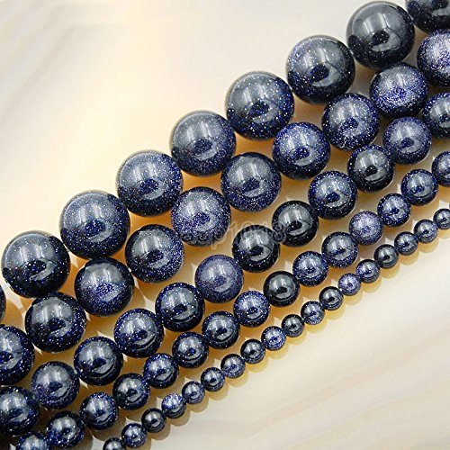 AD Beads Natural Gemstone Smooth Round Loose Beads 15" 4mm 6mm 8mm 10mm 12mm (4mm, Blue Sand) - color: Blue Sand, size: 4mm