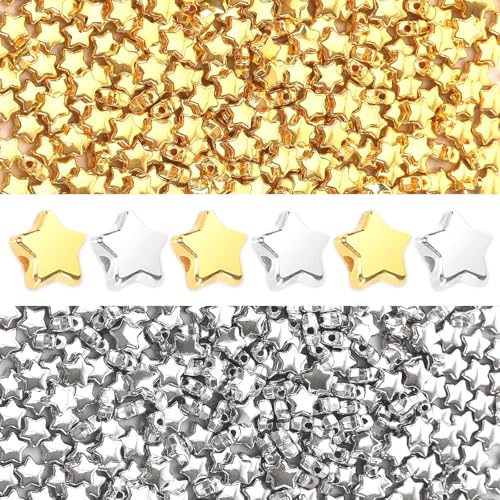 Augshy 700Pcs Star Spacer Beads - 6mm Silver & Gold for Crafts, Jewelry Making, Birthday Party, Friendship & Hair Beads - style: Gold Silver Star Style
