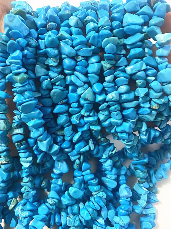 3-5mm Natural Blue Turquoise Gemstone Chips Loose Beads Semi Precious for Jewelry Making DIY Handmade Craft Supplies 1 Strand per Bag Approxi 32" - color: Blue Turquoise