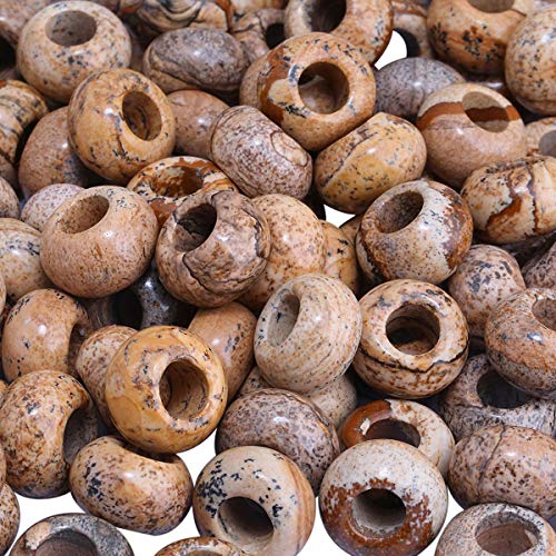 TUMBEELLUWA Natural Gemstone Beads for Jewelry Making, Rondelle Large Hole Loose Beads Pack of 15,Picture Jasper(8x14 mm) - color: Light Brown