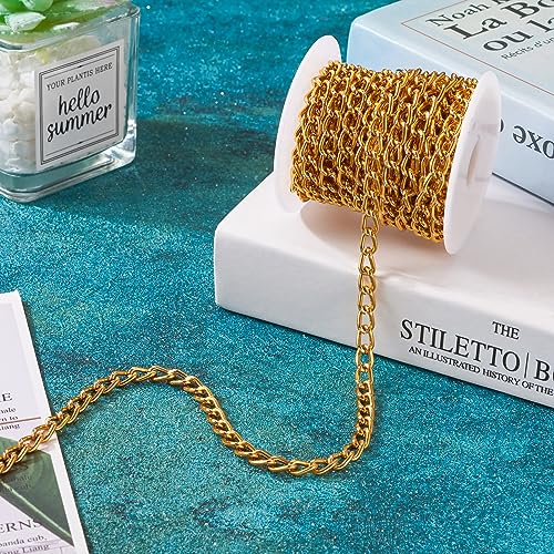 Craftdady 16.4 ft Aluminum Chain 8x5mm Twisted Golden Chain Unwelded Curb Chain Link Necklace Chain for DIY Crafts Bracelet Jewelry Making Pants Chain - color: Golden, 8x5mm