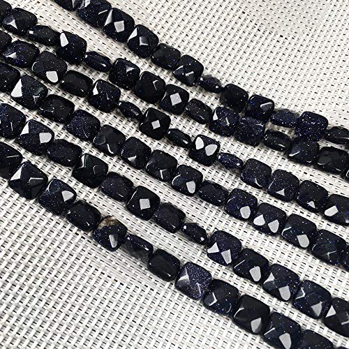 Natural Stone Beads Square Faceted Beading Blue Sand Gemstone Loose Beads for Jewelry Making 7.9 inches 2 Strands - color: blue sand stone