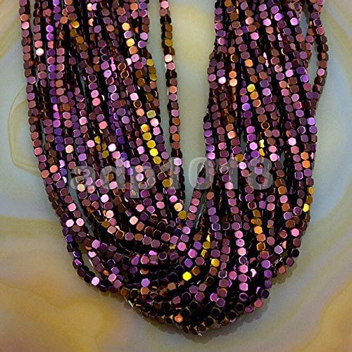 AD Beads Natural Hematite Gemstone Faceted Square Cube Loose Beads 16" (6x6mm, Metallic Purple) - color: Metallic Purple, size: 6x6mm