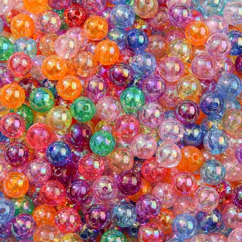 10mm Acrylic Beads 400pcs Ab Color Beads Acrylic Beads Assorted Colors Round Bubble Beads for DIY Craft Jewelry Necklace Making (ab-Color Clear) - color: ab-color clear