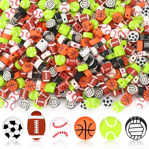 Sports Polymer Clay Beads, 300pcs Bracelets Baseball Football Soccer Volleyball Clay Beads for Jewelry Making DIY Friendship Bracelet Necklace Accessories Craft Party Supplies - color: Sports Ball Color