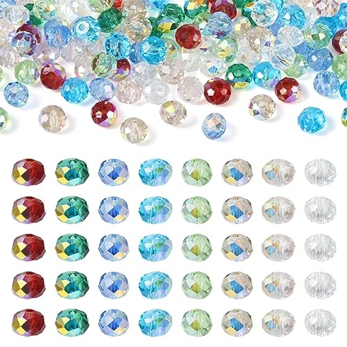 Craftdady 400pcs 4mm Faceted Rondelle Glass Beads AB Color Transparent Electroplate Spacer Beads Small Crafting Crystal Loose Beads for DIY Craft Earring Bracelet Necklace Jewelry Making - color: 8 Color- AB Color, size: 4mm