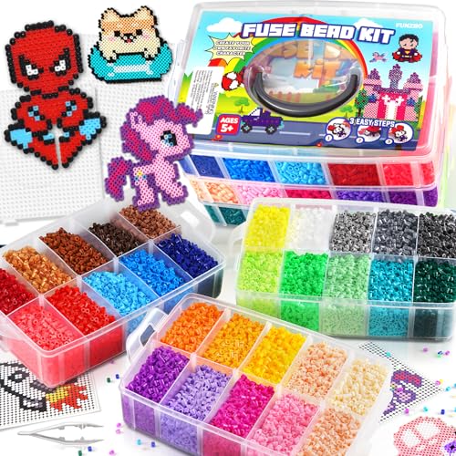 FUNZBO 32000 5mm Fuse Beads Kit - 32 Colors, Homeschool Arts and Crafts Supplies for Kids, Toys Set, Art Decorations for Room, Birthday Gifts for Girls and Boys Age 5+ - size: 32000 pcs with Pegboards