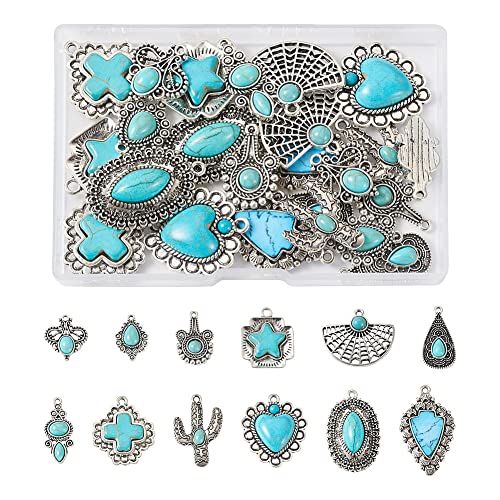 PH PandaHall 24Pcs Western Jewelry for Women Earring Bohemian Turquoise 12 Styles Pendant Charm DIY Bracelet Necklace Making, # Sky Blue (FIND-TA0001-79-Yilisi)