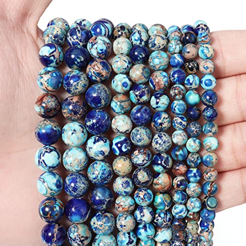 45pcs 8mm Natural Mixed Blue Imperial Jasper Gemstone Beads Energy Healing Crystal Round Loose Stone Beads for Jewelry Making, DIY Bracelets Necklaces - color: Mixed Blue Imperial Jasper, size: 8mm