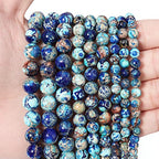 60pcs 6mm Natural Mixed Blue Imperial Jasper Gemstone Beads Energy Healing Crystal Round Loose Stone Beads for Jewelry Making, DIY Bracelets Necklaces - color: Mixed Blue Imperial Jasper, size: 6mm