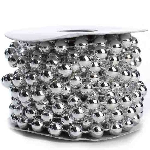 Silver Metallic Fused String Pearl Beads on Spools for Wedding Favors, Crafts, Decorating & Displaying & More - color: 54 Feet Silver Metallic