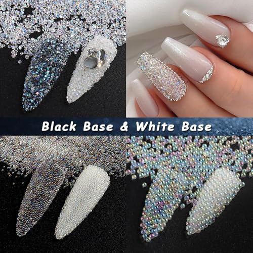 Tiny Nail Rhinestones 1.5mm Clear AB Mini Pixie Crystals Gems, 0.6-0.8mm Iridescent Micro Caviar Beads Sugar Glitter Beads Dust Charms for Nail Art Design DIY Crafts Accessories - color: Clear AB Mini