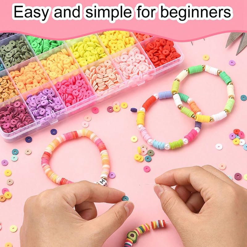 24 Colors 3600 Pcs Clay Beads Kit for Bracelets Making, Flat Round Polymer Spacer heishi Clay Beads for Craft and Jewelry Making - color: Pure Clay Beads Set-about 3600pcs