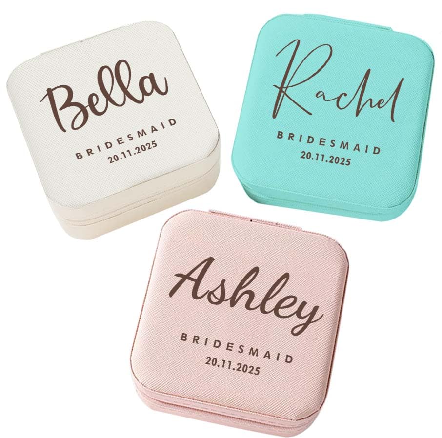 Corissy Personalized Jewelry Box for Women, Custom Travel Jewelry Case with Name and Birth Flower, Leather Jewelry Box for Rings, Earrings, Necklaces, Personalized Gifts for Women - color: Name+Text+Time