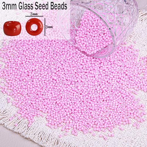 5000pcs Glass Seed Beads, 3mm 8/0 Small Individual Color Seed Beads Mini Pony Bulk for DIY Bracelet Necklaces Wrist Jewelry Making, Light Pink - color: Light Pink
