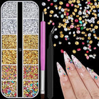 4200 Pcs Nail Art Rhinestones Kit,2-3mm Shiny Gold/Silver/Mixed Colors Rhinestones,3D Pointed Bottom Nail Gems with Tweezers and Dual-end Brush for Manicure DIY Crafts Face Makeup(26-K1-pointed-GS) - color: 26-K1-pointed-GS