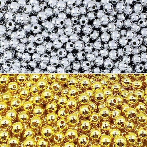 Amaney 500pcs 6mm Gold and Silver Spacer Beads Smooth Round Loose Ball Beads for Bracelet Jewelry Making Craft - color: Gold&Silver-6mm, size: 6mm