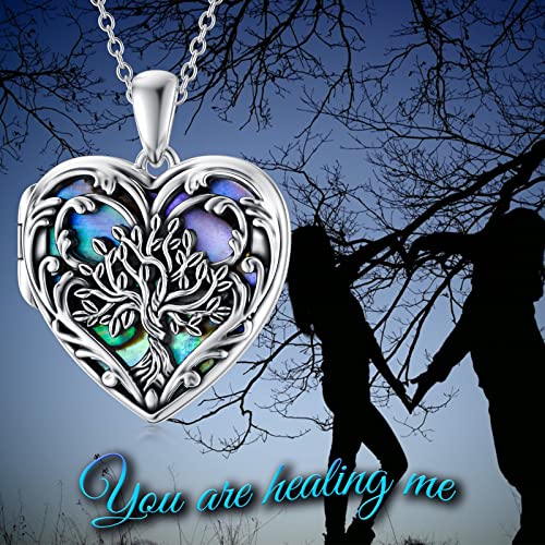 SOULMEET Personalized Silver Locket Necklace That Holds Pictures Photo Keep Someone Near to You, Memorial Custom Lockets Necklaces Letters Engraving for His Her - color: D2-Abalone tree-Black, style: Locket Necklace Only