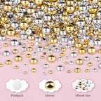 Gold and Silver Nail Charms and Gems, 1.5-5mm Half Round Flatback Nail Pearls Ball Beads Silver Gold Pearls for Nails with Pickup Pencil and Tweezers (12-K1-half-pearls-gold-silver) - color: 12-K1-half-pearls-gold-silver
