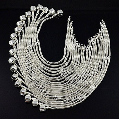 RUBYCA 5pcs 7.1" Silver Color Clasp European Snake Chain Charm Bracelet fit Charm Beads DIY - color: Silver, size: 18 CM