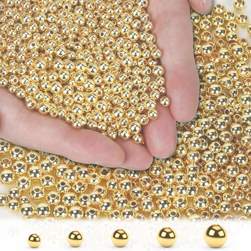 18K 400pcs Mix Gold Filled Beads for Bracelets Seamless 2/3/4/5/6mm 5 Size Gold Spacer Beads Non Tarnish for Jewelry Making Necklaces Earring Pendant Smooth for DIY Craft Making - size: Mix-400PCS