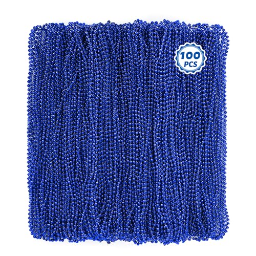 Huskein 100 PCS Blue Mardi Gras Beads Necklaces, 33" Patriotic Carnival Beaded, 4th of July Costume Necklaces Bulk, Mardi Gras Accessories Set for Gender Reveal Parade Favors Party Decorations - color: Blue