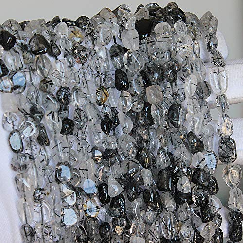 MJDCB Natural Irregular Shape Stone Beads 6-8mm Black Quartzrutilated Gemstone Energy Crystal for Jewelry Making Bracelet Necklace - color: Black Quartzrutilated