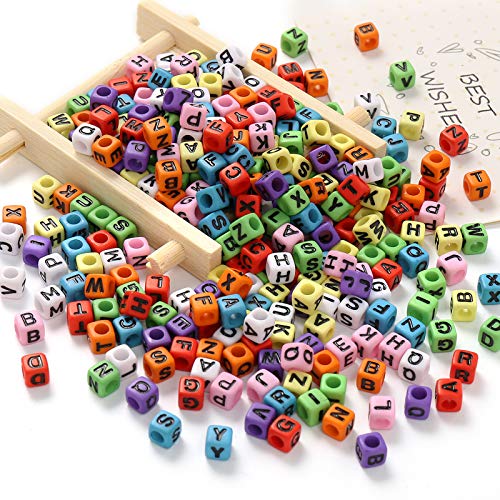 DAHI 1000PCS Cube Letter Beads Colorful Square Alphabet Beads A-Z Acrylic Letter Beads for Jewelry Making (Black Color 6x6mm) - color: black color 6x6mm