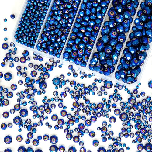 800Pcs 4/6/8/10mm Crystal Glass Beads for Jewelry Making Beads for Bracelets Necklace Pendants Making Supplies(Peacock Blue) - color: Peacock blue, size: 4/6/8/10mm 800pcs
