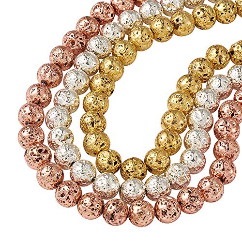 Beadthoven 5Strands Electroplated Mixed Color Natural Lava Bead Strands 8mm Rock Round Stone Bead Charms for Jewelry Making Women & Men’s Bracelets Handmade Accessories Finding Supplies - color: Mixed Color, size: 8mm