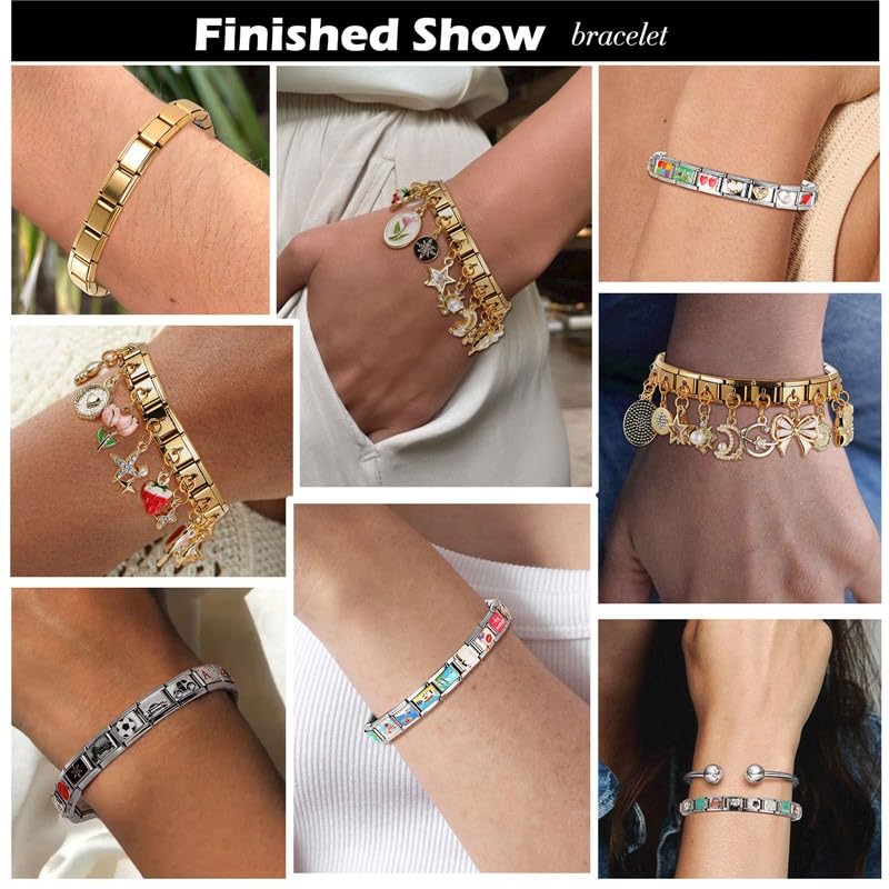 Italian Charms Bracelet Sets with 1Pcs Starter Brascelet 9Pcs Charms 9mm Italian Modular Charm Bracelet DIY Module Jewelry Gifts - color: B-Starter Bracelet Set-20PcsBlack