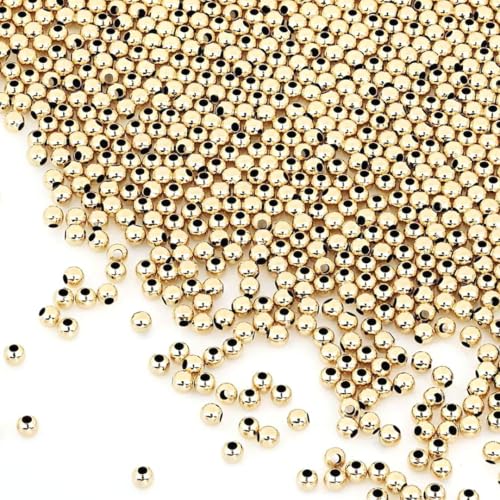 200pcs Adabele Real 1/20 14K Gold Filled Seamless 2mm (0.08 Inch) Tiny Small Round Loose Beads Spacer Non Tarnish for DIY Craft Jewelry Making JK2-A2 - color: 14K Gold Filled, size: 2mm (0.08") - 200pcs