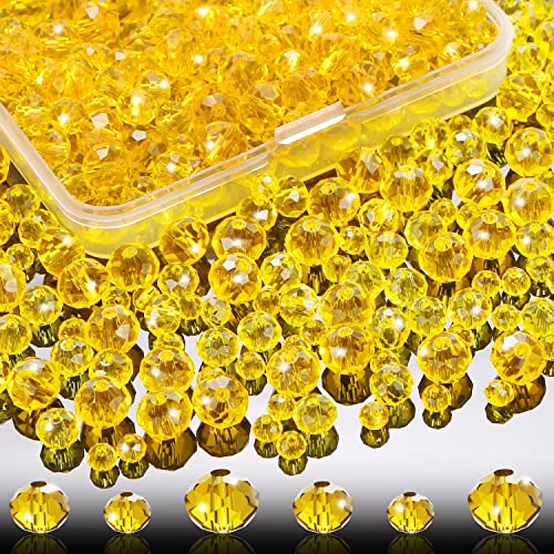 560 Pcs Faceted Rondelle Crystal Beads, Spacer Beads for DIY Crafts, 4/6/8mm (Yellow) - color: Yellow